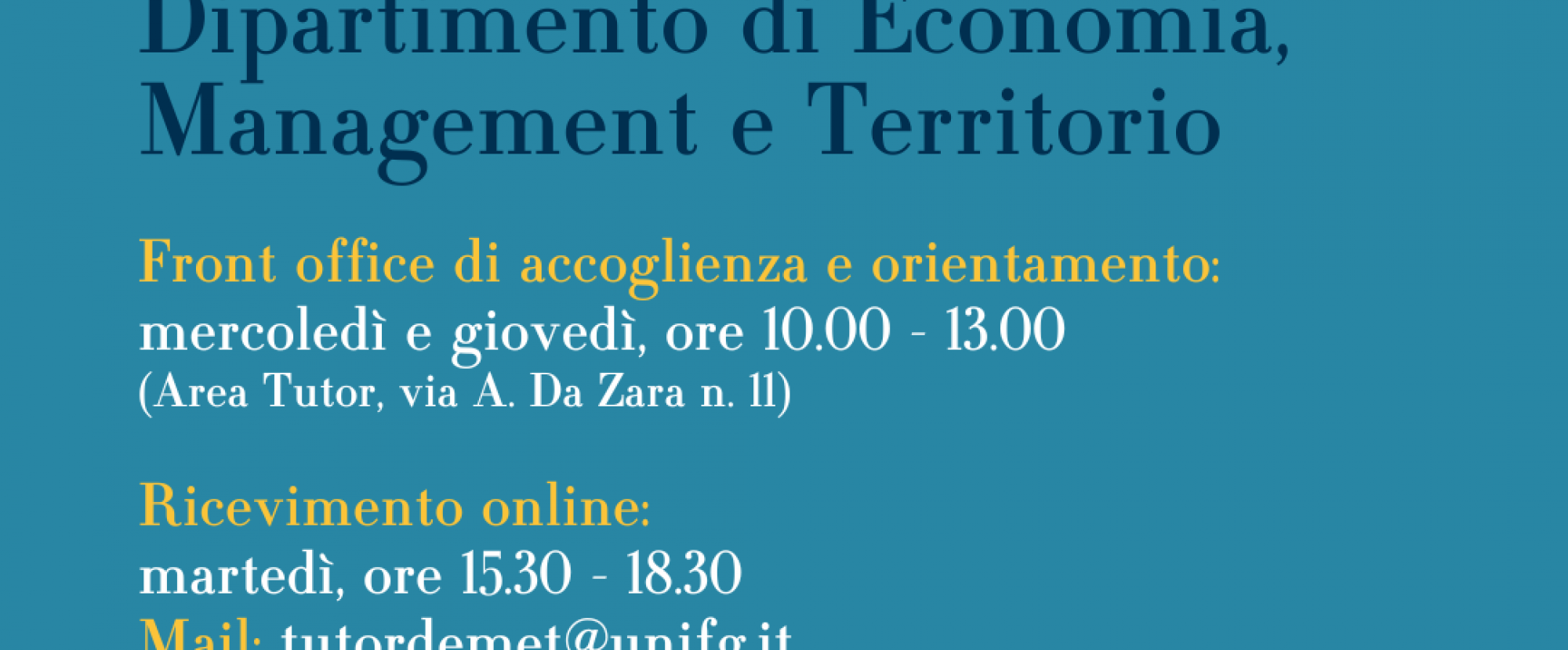 Front office DEMeT - tutorato informativo